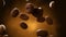 3d CGI footage of falling coffee beans and instant coffe dust. Seamless looping animation