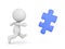 3D Character chasing blue jigsaw puzzle piece
