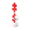 3D Character climbing on ladder made of red puzzle pieces