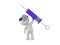 3D Character dressed as doctor lifting up a giant syringe
