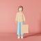 3d character girl shopping bag on pink background 3d rendering Brown haired woman with shopper in the mall. Fashion shop