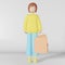 3d character girl shopping bag on white background 3D rendering Brown haired woman with shopper in the mall Fashion shop