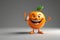 3D Character of a Grinning Orange with Vibrant Citrus Texture Standing Against a Monochromatic Backdrop