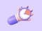 3d character hand holding stopwatch illustration in minimalistic cartoon style.timer on purple background. 3d rendering