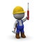 3D Character in Hard Hat and Overalls with Hammer and Screwdriver