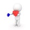 3D Character holding red heart which is being hit by dart