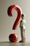 3d character: an inquisitive figure adorned with a dynamic question mark, sparking curiosity and intrigue in a visually