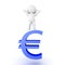 3D Character jumping on top of blue euro currency symbol