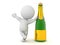 3D Character leaning on champagne bottle