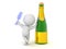 3D Character leaning on champagne bottle and holding a glass