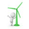 3D Character leaning on green wind turbine