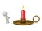 3D Character looking up at big candle in candelabrum