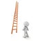 3D Character Looking Up at Very Tall Ladder