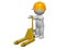 3d character man pushing empty pallet truck with yellow safety helmet