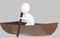 3d character , man rowing a boat