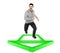 3d character , man running , green arrow direction -