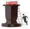 3d character , man , running to climb up a ladder laying over a podium with careers text on top of it