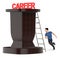 3d character , man , running to climb up a ladder laying over a podium with careers text on top of it