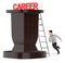 3d character , man , running to climb up a ladder laying over a podium with careers text on top of it