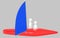 3d character , man sailing a boat