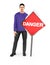 3d character , man and a sign board with danger text in it