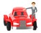 3d character , man standing near to a car