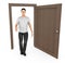 3d character , man standing near to a opened doorway