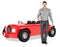 3d character , man , surprised , standing near to a car