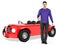 3d character , man , surprised , standing near to a car