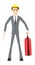 3d character , man wearing safety helmet and holding fire extinguisher