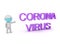 3D Character with mask showing text saying Corona Virus
