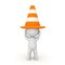 3D Character with orange traffic cone on his head