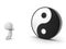 3D Character praying at yin and yang symbol