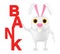 3d character , rabbit , bank text
