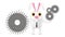 3d character , rabbit holding cogwheel / gear