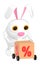 3d character , rabbit moving trolley with percentage cardboard boxes in it