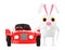 3d character , rabbit standing near to a car