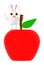3d character , rabbit standing on top of a large red apple
