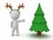 3D Character with reindeer antlers showing a basic christmas tree