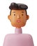 3D character render portraits of young man in pink shirt with smilingis on blue blackground male 3d character 3d illustration