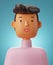 3D character render portraits of young man in pink shirt with smilingis on blue blackground male 3d character 3d illustration