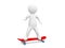 3d character is riding on a skateboard on a white background.