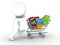 3D Character with shopping cart with books and school bag - back to school shopping concept