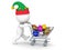 3D Character with Shopping Cart Buying Colorful Globes