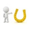 3D Character showing golden lucky horseshoe