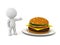 3D Character showing a hamburger on a plate