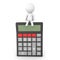 3D Character sitting on top of retro pocket calculator