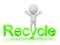 3D Character standing on top of green recycling text