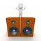 3D Character Standing on Two Large Speakers