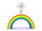 3D Character standing victorious on top of rainbow